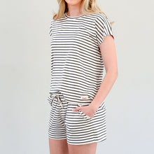 Load image into Gallery viewer, Ladies Summer Pajama Set - Black and White Stripes
